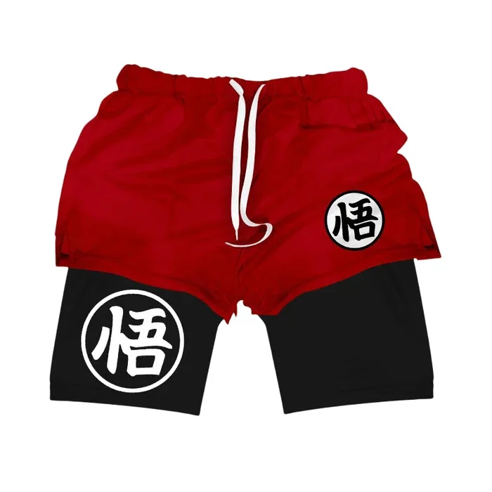Dragon Ball Goku Symbol Gym Shorts – Saiyan Shorts para homens e mulheres | Vestuário de fitness de anime com design kanji