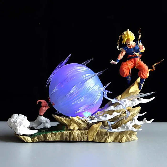 Dragon Ball Z Action Figure – Goku vs. Majin Buu مع تأثير ضوء LED ، طوله 19.5 سم ، تمثال قابل للتحصيل