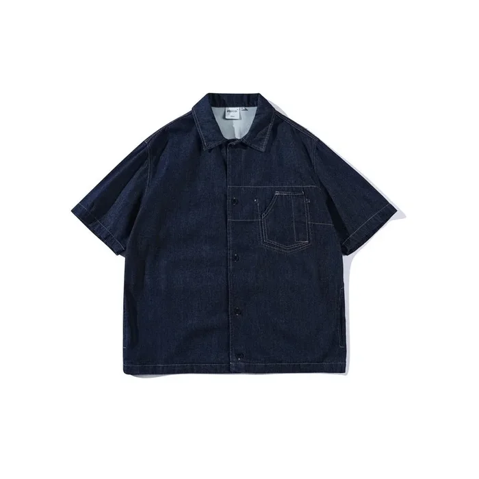 Dunkles Chambray-Denim-Hemd im Angebot – Kurzarmhemd für Herren und Damen im klassischen Stil