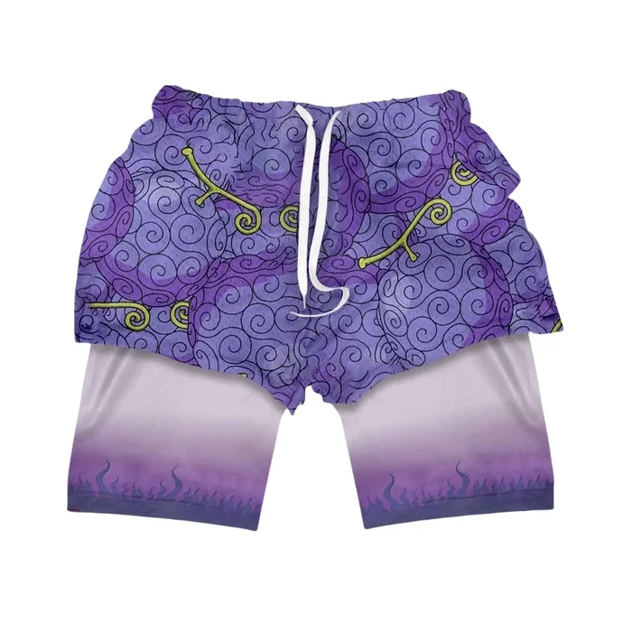 Ein Stück Teufel Obst Swirl Fitness -Shorts – Anime -Trainingshorts für Männer & Frauen | Lila yami-inspirierte Fitnessbekleidung