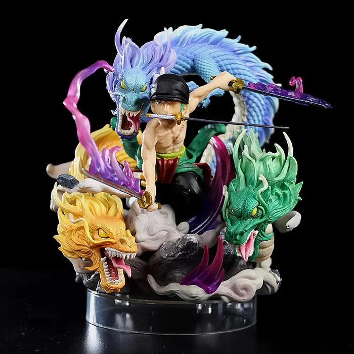 Estatueta de ação Zoro – 18 cm com três cabeças de dragão e espadas dinâmicas, edição limitada – uma peça colecionável