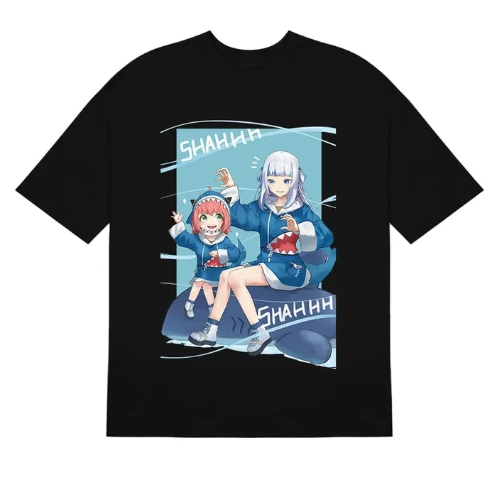 Family Spy Anya Forger & Gawr Gura T -Shirt – Shark Hoodie Duo Design | เสื้ออนิเมะคุณภาพสูง