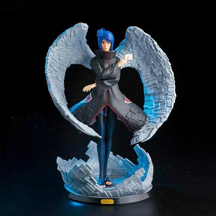 Figura de acción de Konan – Edición de 26 cm Collector | Capa detallada de Akatsuki con alas de ángel y base de papel jutsu