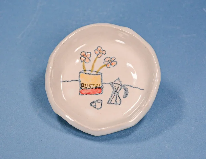 flowers and coffee ceramic dish