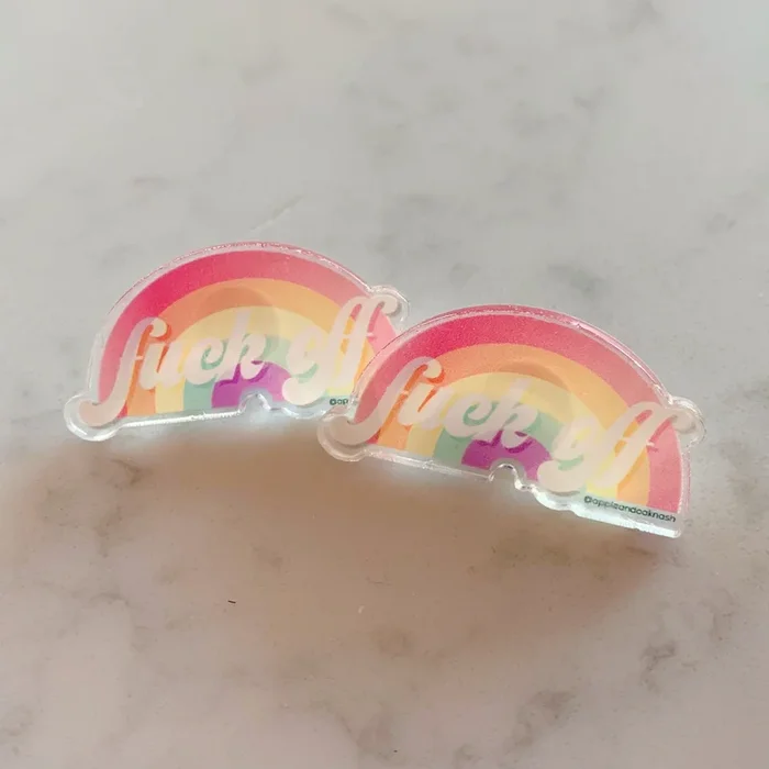 fuck off rainbow pin
