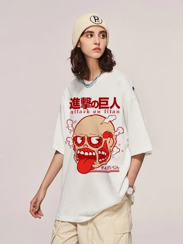 Funny Colossal Titan Face Attack บนเสื้อยืด Titan – การออกแบบอนิเมะตลกขบขัน