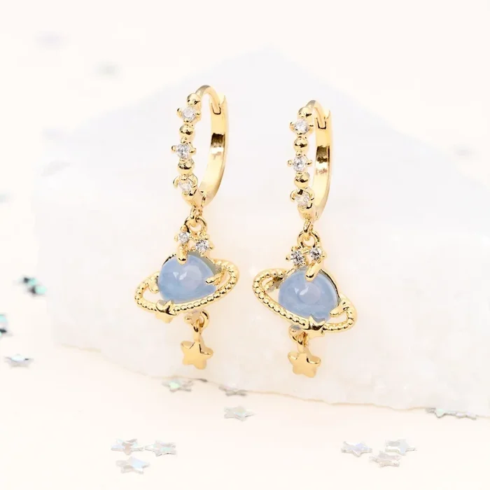 Galaxy Hanging Neptune Gold-Plated Stud Earrings