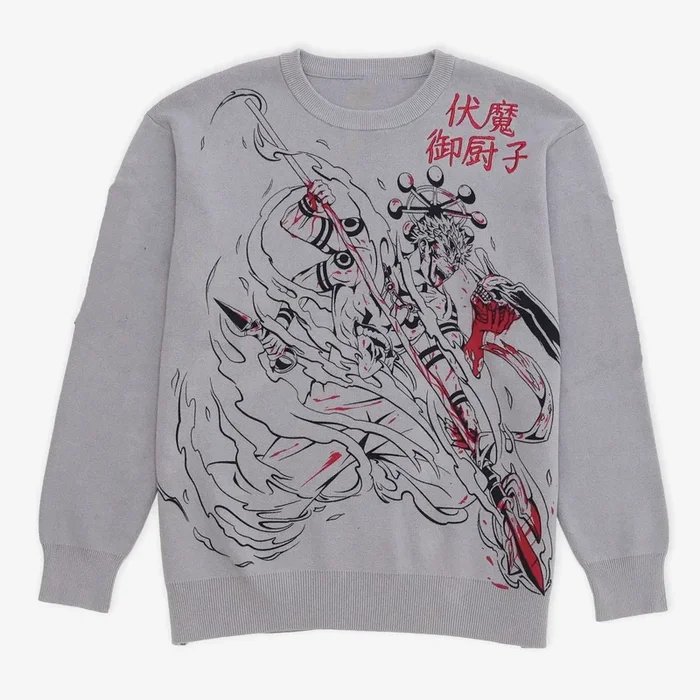 高級Jujutsu Kaisen啟發的針織毛衣 – Ryomen Sukuna域擴展Jacquard Design