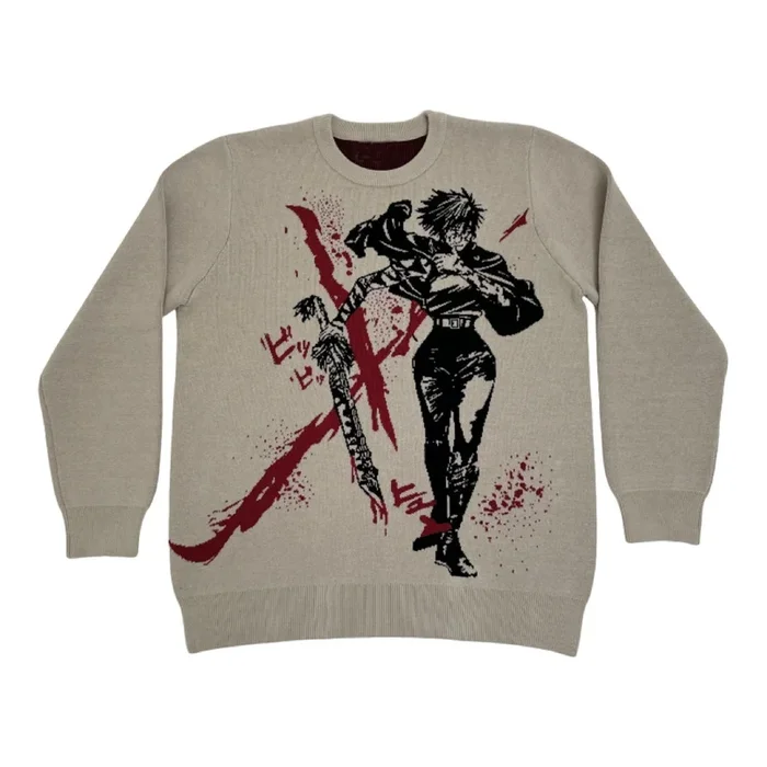 高級Maki Zenin啟發的針織毛衣 – Jujutsu Kaisen Bloody Spear Jacquard Design