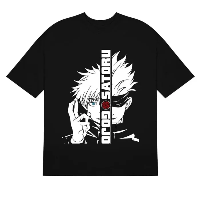 Gojo Satoru Jujutsu Kaisen Camisa com design de rosto dividido – vestuário de anime elegante