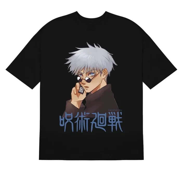 Gojo Satoru Jujutsu Kaisen-Shirt mit coolem Telefon-Pose-Design – stylische Anime-Bekleidung