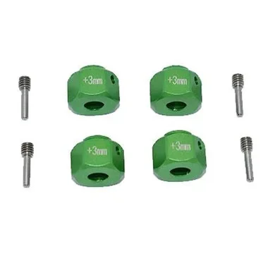 GPM Alum Wheel Hex Adapters +3mm Green : SCX10 III Jeep Wrangler / Capra 1.9