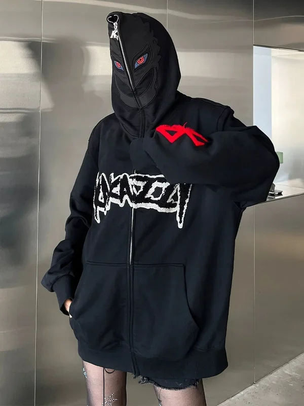 Griffith Dark Knight Hoodie ที่ได้รับแรงบันดาลใจจาก Berserk-400gsm สีดำ zip-up zip-up streetwear
