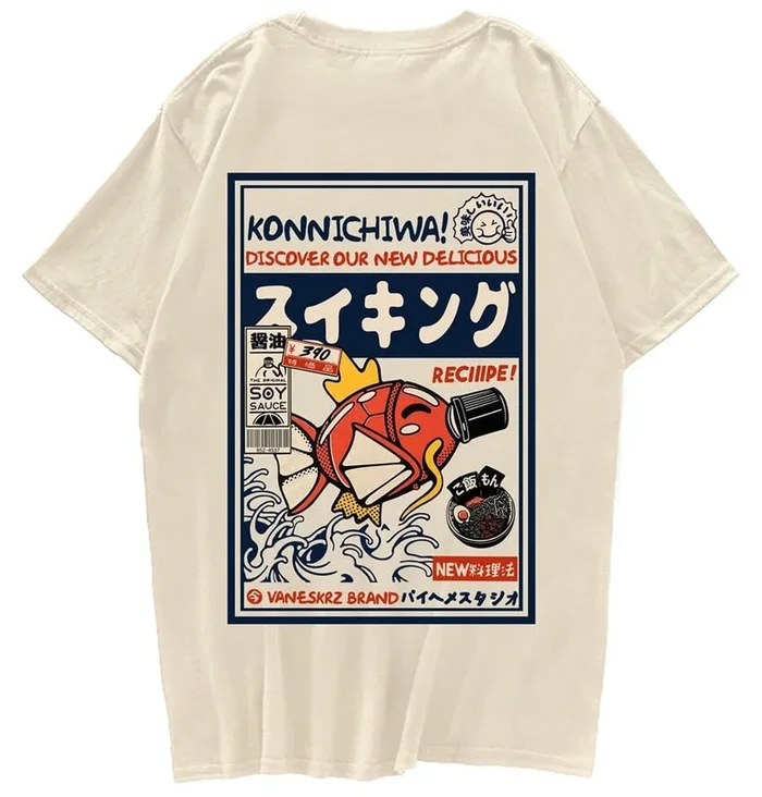 Harajuku Japanese Fish Konnichiwa Poster Unisex Tee