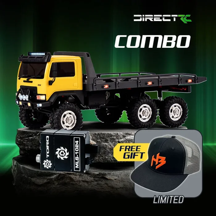 Hobbyplus ARKTOS 6X6 Yellow Body/Gray Rear Bed With TORQ MLS-1024 Premium DIRECT-MOUNT Servo