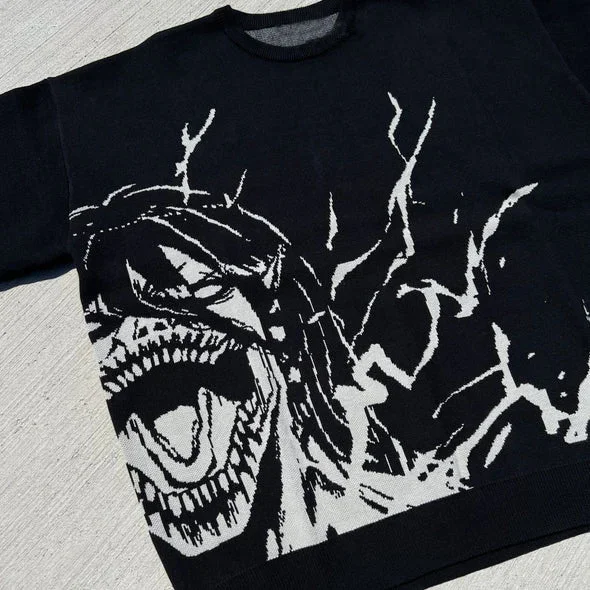 Hochwertiger Strickpullover im Attack on Titan-Stil – Eren Yeager Titan Form Jacquard-Design
