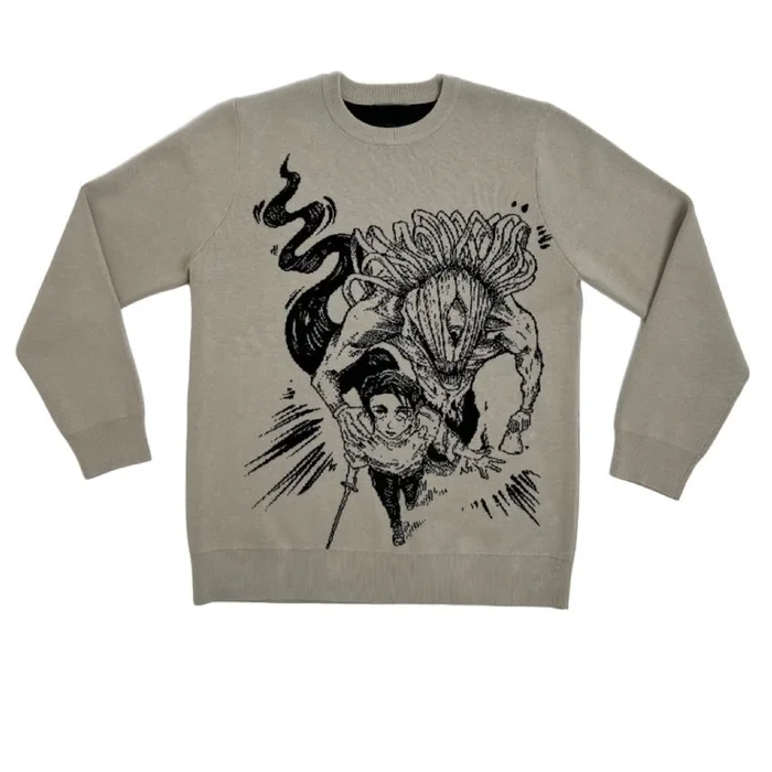 Hochwertiger, von Yuta Okkotsu inspirierter Strickpullover – Jujutsu Kaisen Cursed Spirit Jacquard-Design