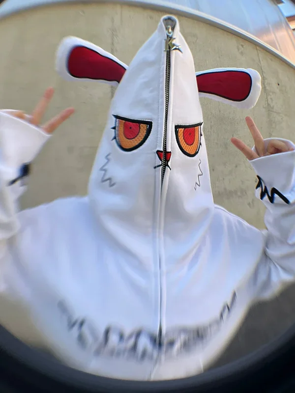 Hoodie กระต่าย Fierce – 400GSM Cotton Rabbit Ear Design ด้วยตาสีแดง