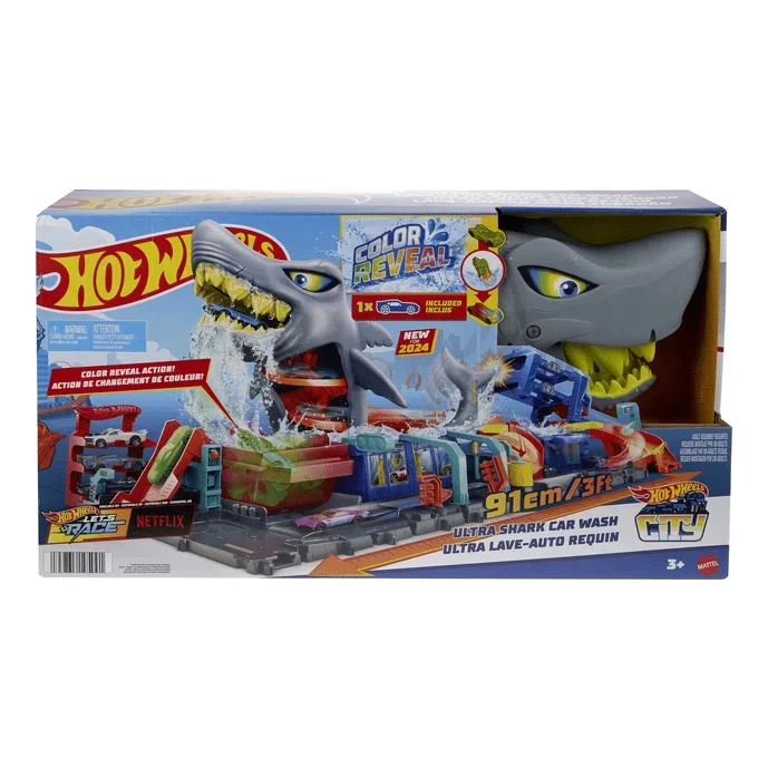 Hot Wheels City Ultra Shark Car Wash Color Reveal Toy