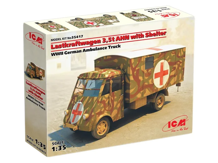 ICM Models 35417 1/35 Lastkraftwagen 3.5t AHN with Shelter WWII German Ambulance Truck Model Kit