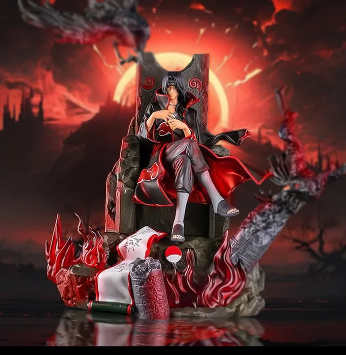 ITACHI UCHIHA Figura – Edição de 33cm de colecionador | Estátua de anime detalhada com corvos e chamas