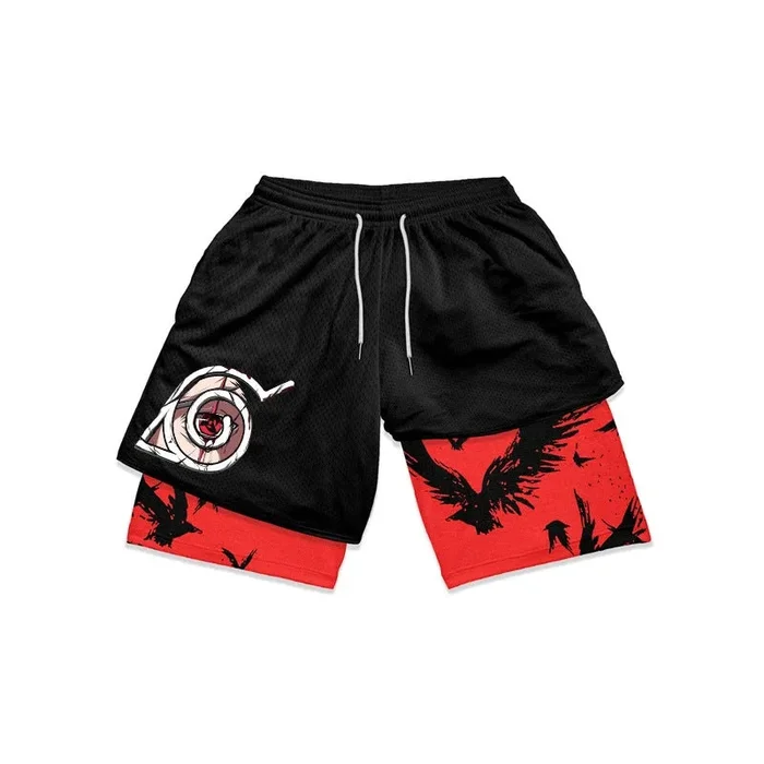 Itachi Uchiha Naruto Gym Shorts – Shorts de entrenamiento de anime para hombres y mujeres | Ropa de fitness compartiendo con diseño de cuervos