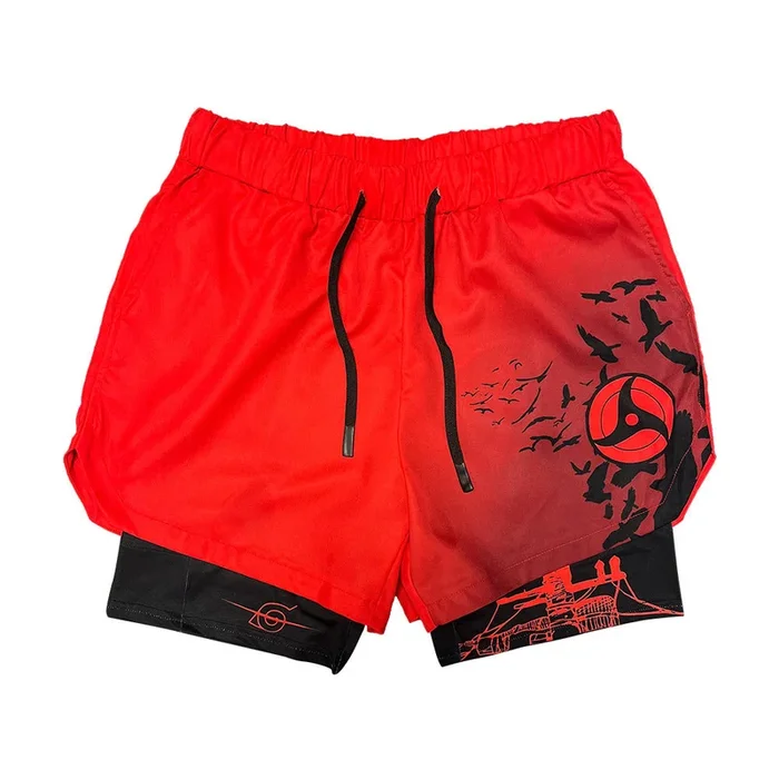 ITACHI UCHIHA RED NARUTO GYM SHORTS – CORTE DE TRABALHO DE ANIME PARA MENINOS E MULHERES | Vestuário de fitness sharingan Crow Design Fitness
