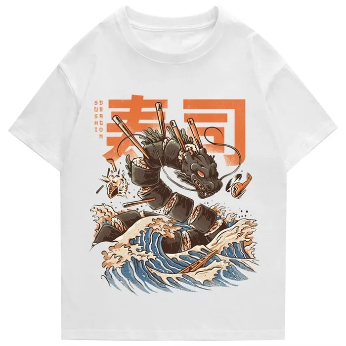 Japanese King Dragon Sushi Roll Waves Unisex Tee