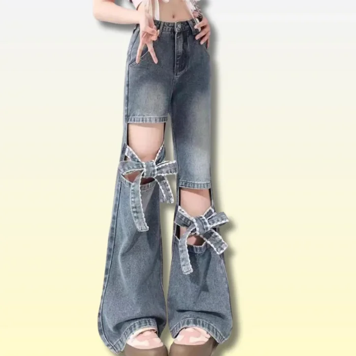 Jean Large à Noeuds Kawaii