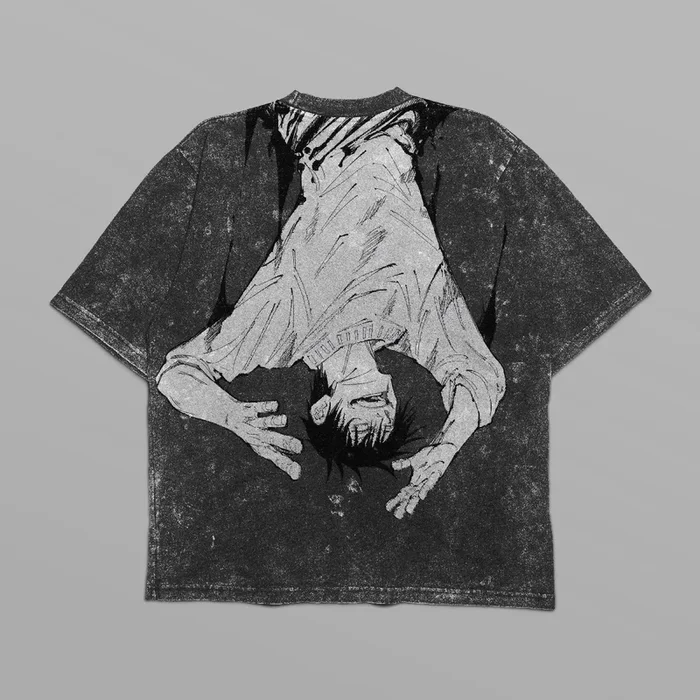 JUJUTSU KAISEN TOJI FUSHIGURO “Reversión” Camiseta vintage de gran tamaño-Animina negra angustiada