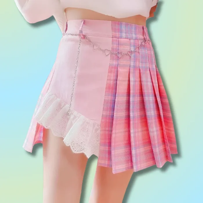 Jupe Kawaii Rose Carreaux