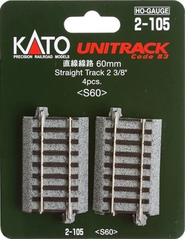 Kato 2105 HO Scale UniTrack 60mm 2-3/8″ Straight (4 Pack)