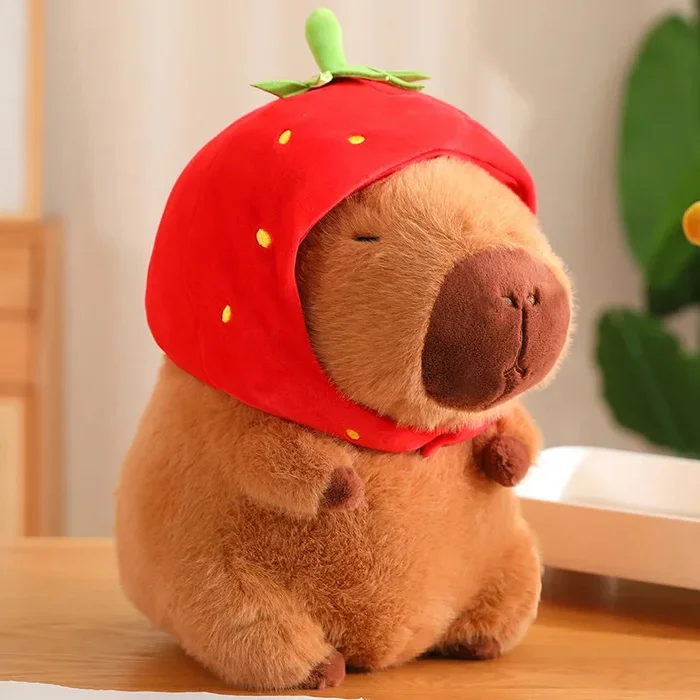 Kawaii Capybara with Strawberry Hat Plushie