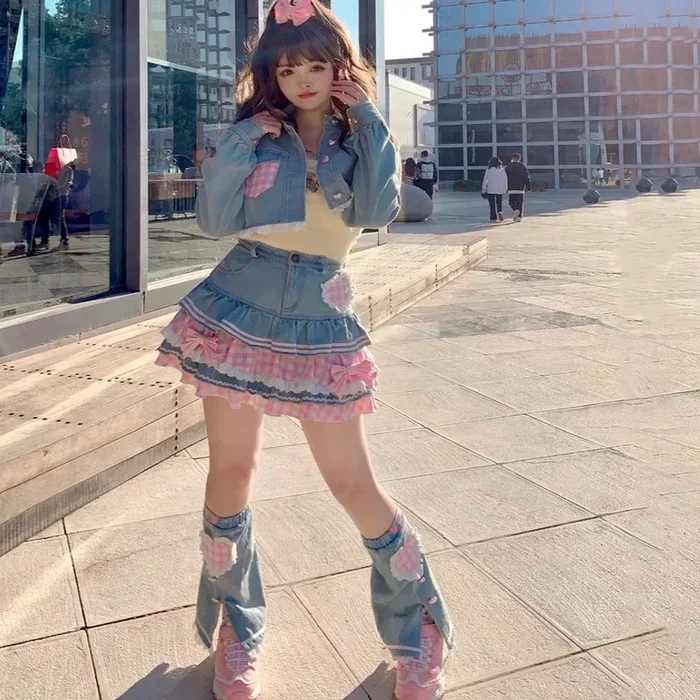 Kawaii Harajuku Japanese-themed Lolita Mini Denim Checked Women’s Skirt