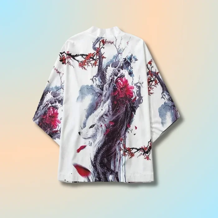 Kawaii White Wolf Kimono Cardigan