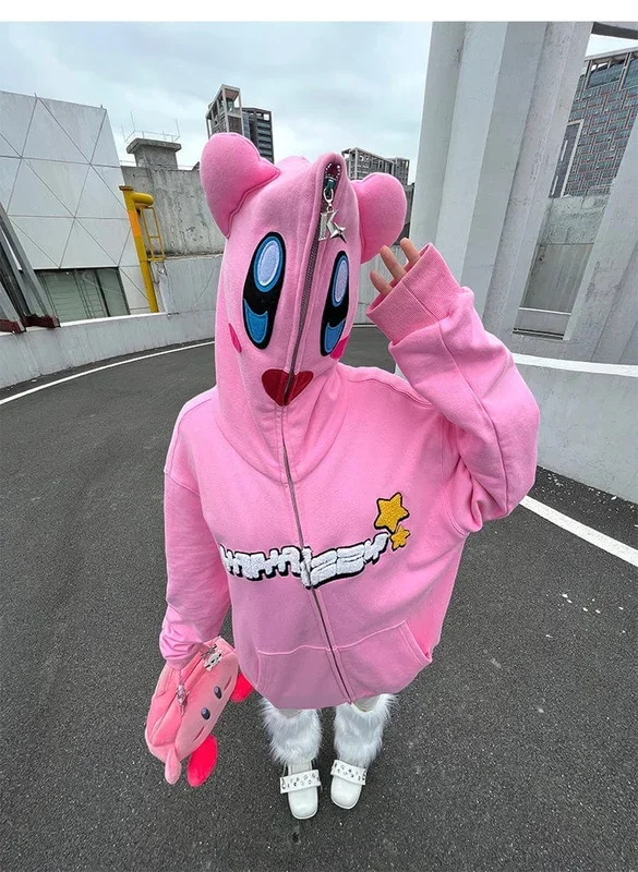 Kirby Full Zip Hoodie |可愛的動漫啟發的角色扮演連帽衫