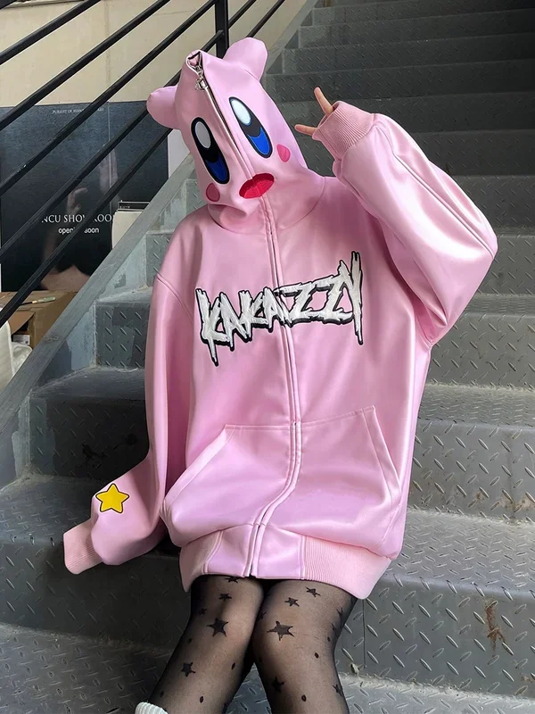 Kirby Pink Holdie – Swip -Up Swip -Up de anime de gran tamaño de 400GSM para ventiladores de ropa de calle