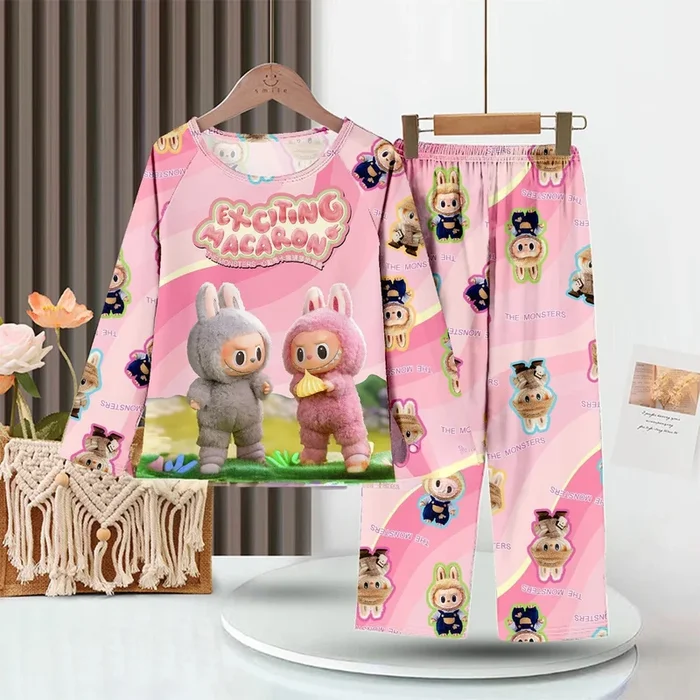 LABUBU Baby Pajama Set – “Exciting Macaron” Milk Silk Sleepwear
