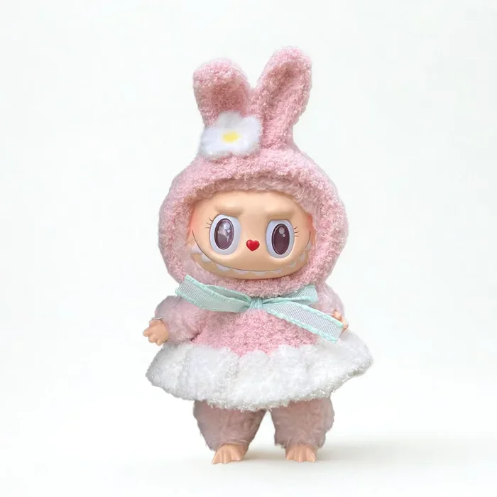 Labubu Bunny Outfit – Flower Ear Hood & Mint Bow Dress