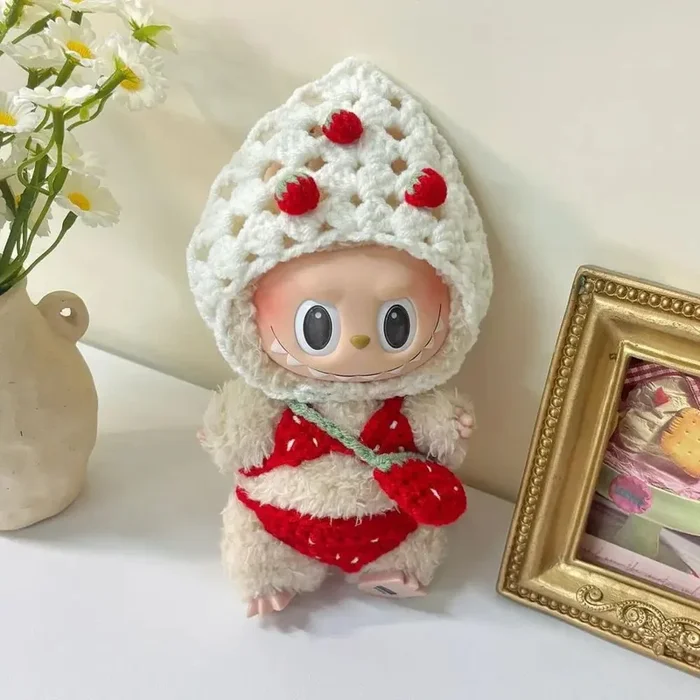 Labubu in Pink Spring Dungarees – Bunny Ear Hat Edition