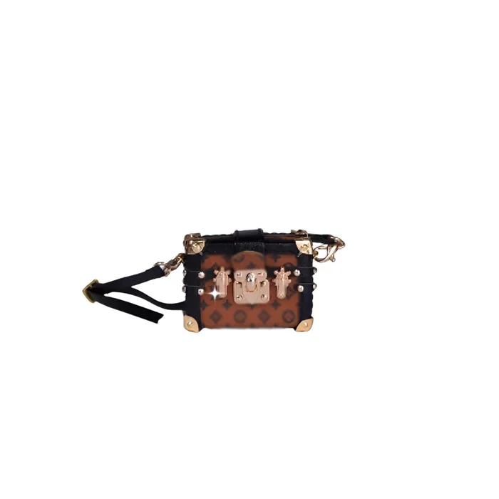 Labubu Mini Trunk Crossbody Bag – Monogram Brown with Black Trim