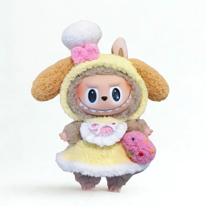 Labubu ペストリーパップシェフ衣装セット – 黄色ドレス&ピンクスプリンクルバッグ