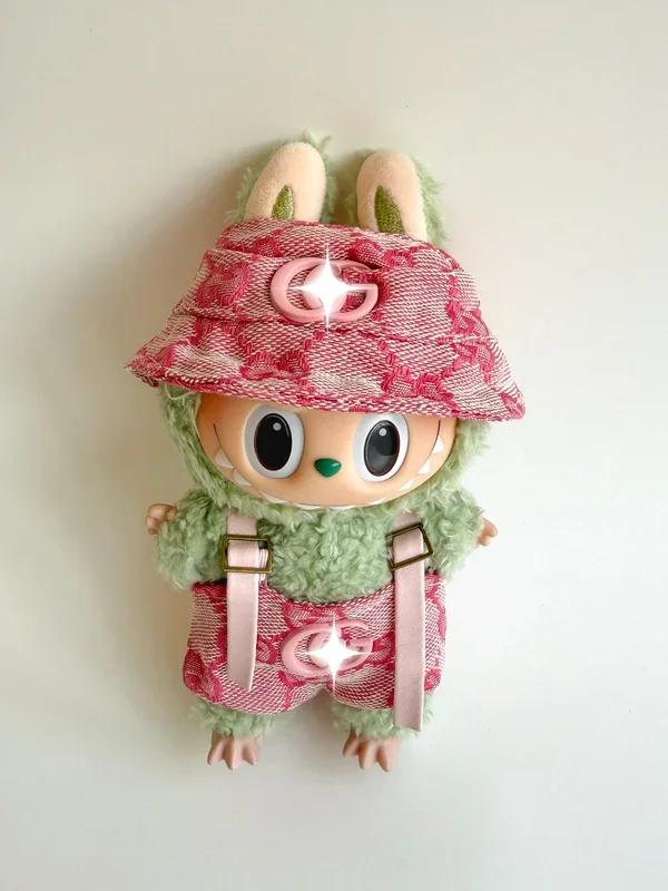Labubu Pink Monogram Outfit Set – Bucket Hat & Overalls