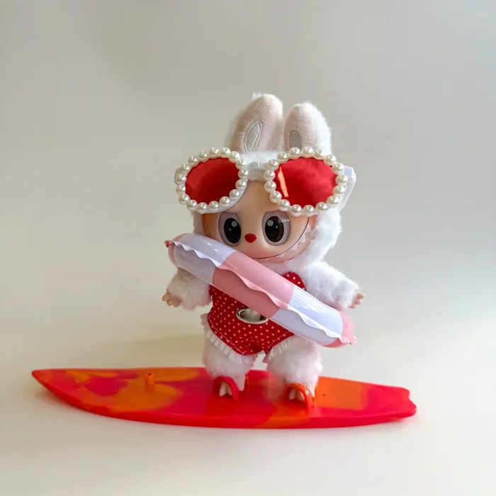 Labubu Red Summer Outfit Set – Swimsuit & Surfboard (4 Items)