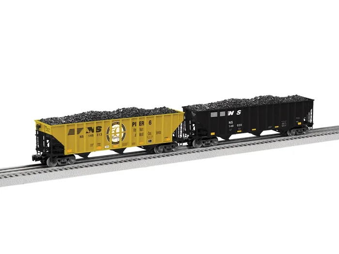 Lionel 2326100 O Scale 100 Ton Open Hopper Norfolk Southern “Yellow Pier 6” NS 2 Pack A