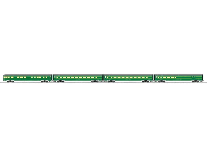 Lionel 2527630 O Gauge Green Postwar Inspired 21″ Passenger Car 4 Pack