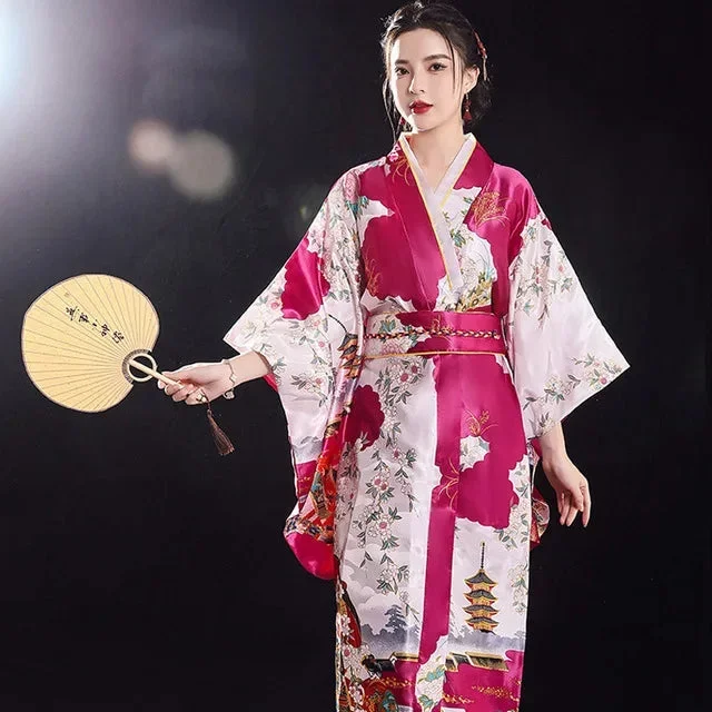 Long Traditional Japanese-themed Floral Women’s Kimono