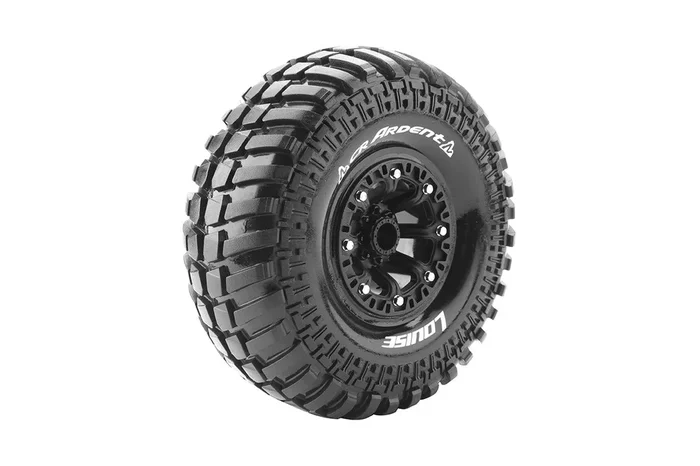 Louise R/C CR-Ardent 1/10 2.2″ Crawler Tires, 12mm Hex, Super Soft, Mounted on Black Rim, Front/Rear (2) LT3237VB