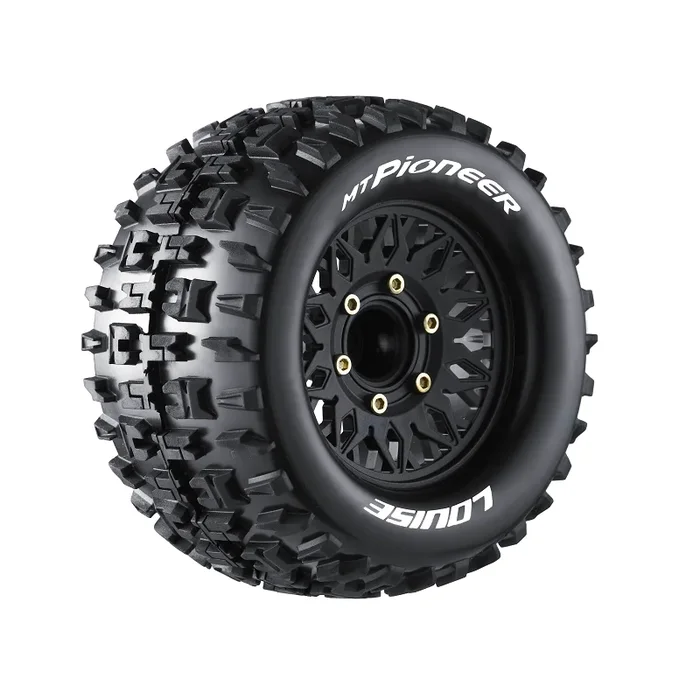 Louise RC L-T3202SX MT-Pioneer Soft Tires on Black Rim with Removable Hex for 1/10 Monster Truck (1 Pair)