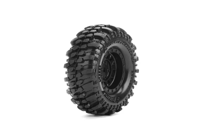 Louise RC L-T3366VB CR-Champ 1.0″ Super Soft Tires Mounted on Black Rim with 7mm Hex for 1/18 & 1/24 Crawler (1 Pair)